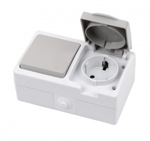 Lezard IP54 Білий Вимикач 1-кл + Розетка 1-на з кришкою